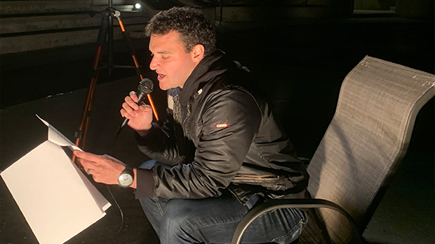 Dr. Santi recording the podcast